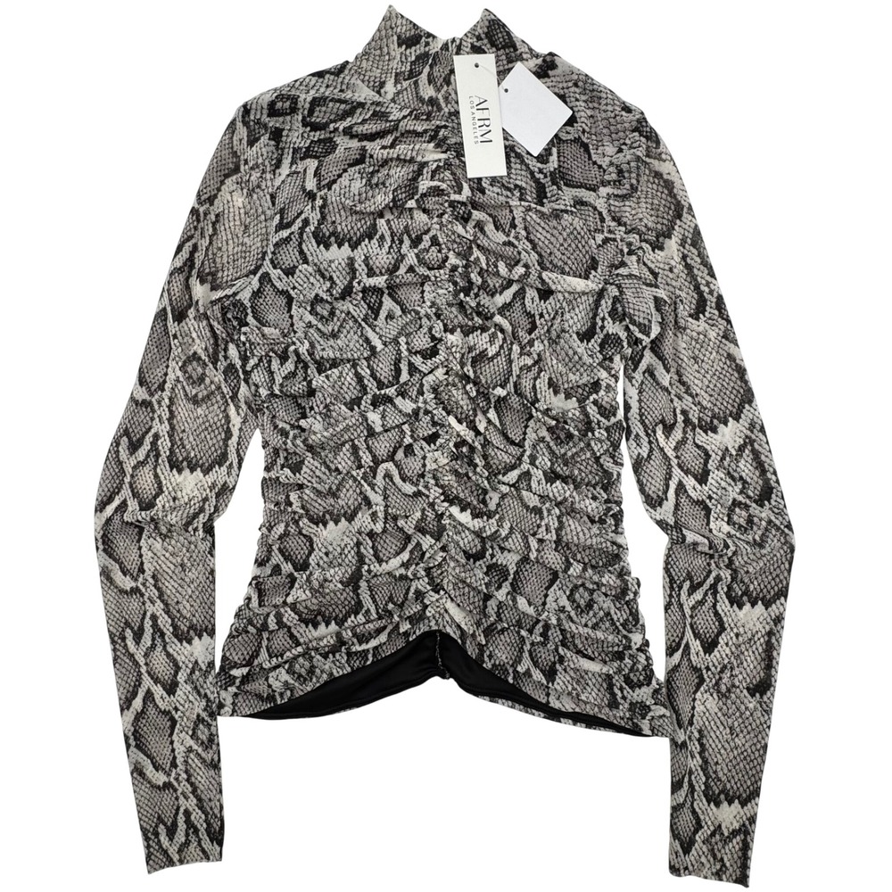 AFRM Snake-Print Mock Neck Long Sleeve Top in Black and Gray